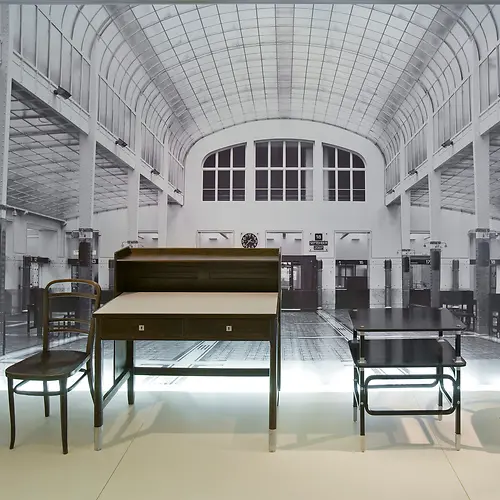 Furniture for the Vienna Post Savings Bank, designed by Otto Wagner, produced by the Thonet brothers, Vienna around 1904/06